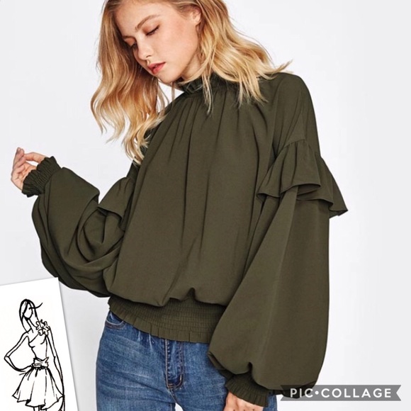 COSB Tops - 1 Left!!  Olive Green Blouse w/Wide Sleeves